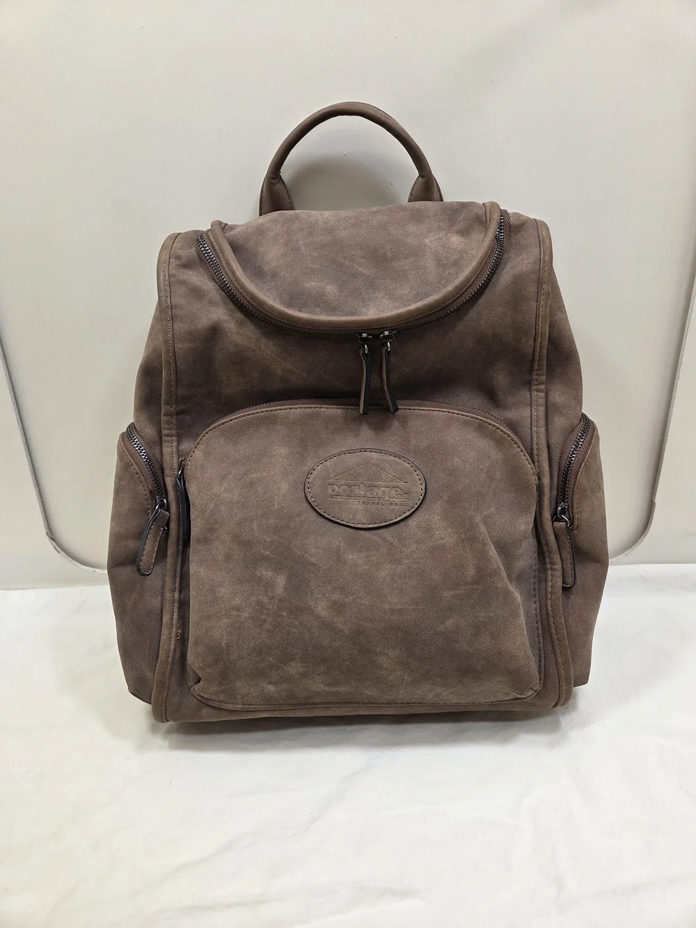 Portage Brown Faux Suede Backpack | Multi‑Pocket | Rugged Outdoor Style